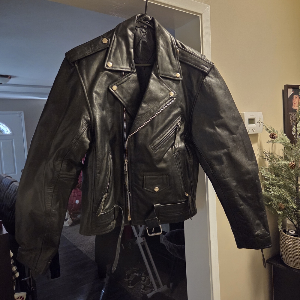 Black Leather Biker Jacket - image 1